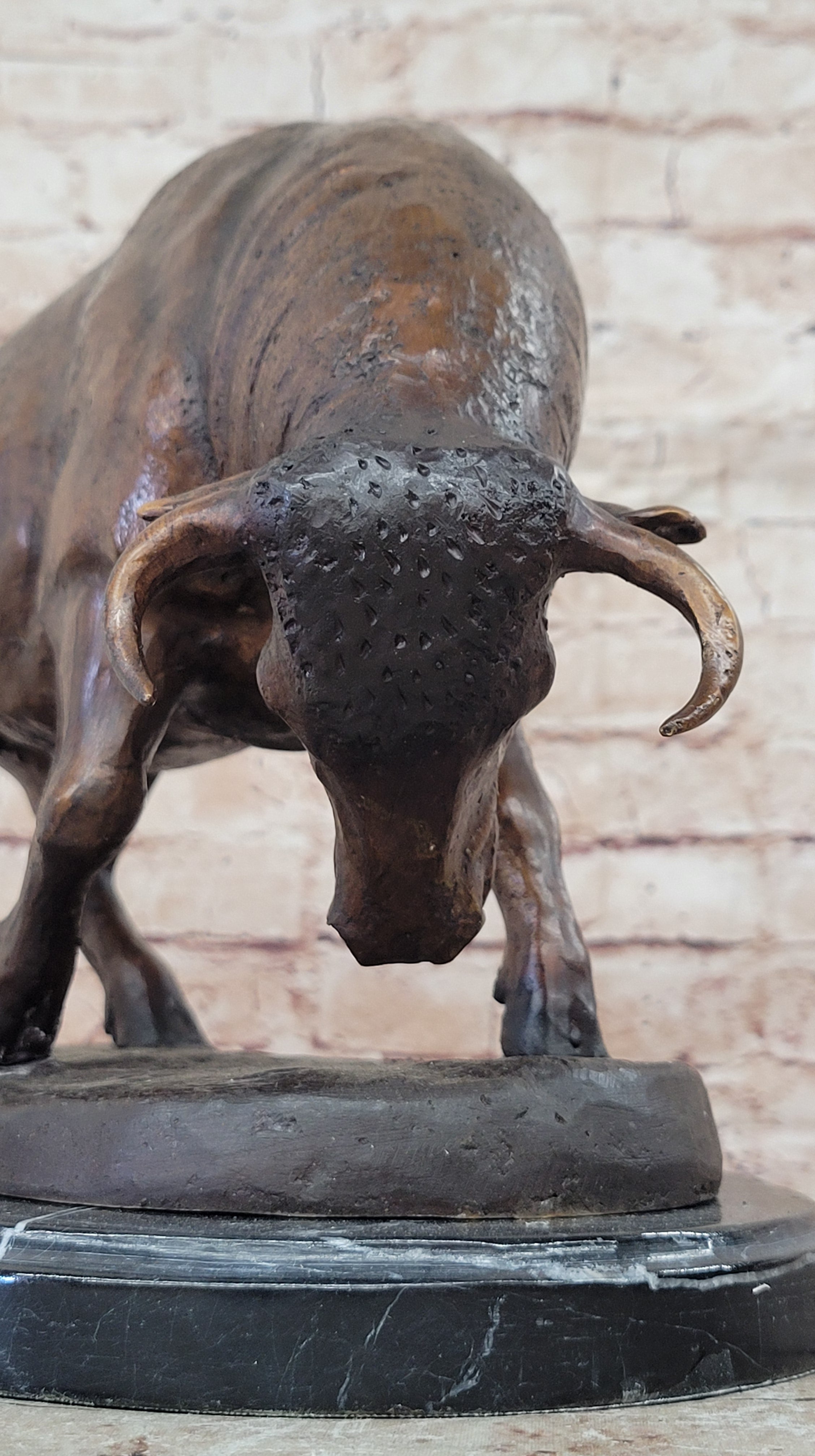 Charging Bull Bronze Sculpture Moigniez 11" x 17" Marble Base