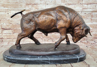 Charging Bull Bronze Sculpture Moigniez 11" x 17" Marble Base