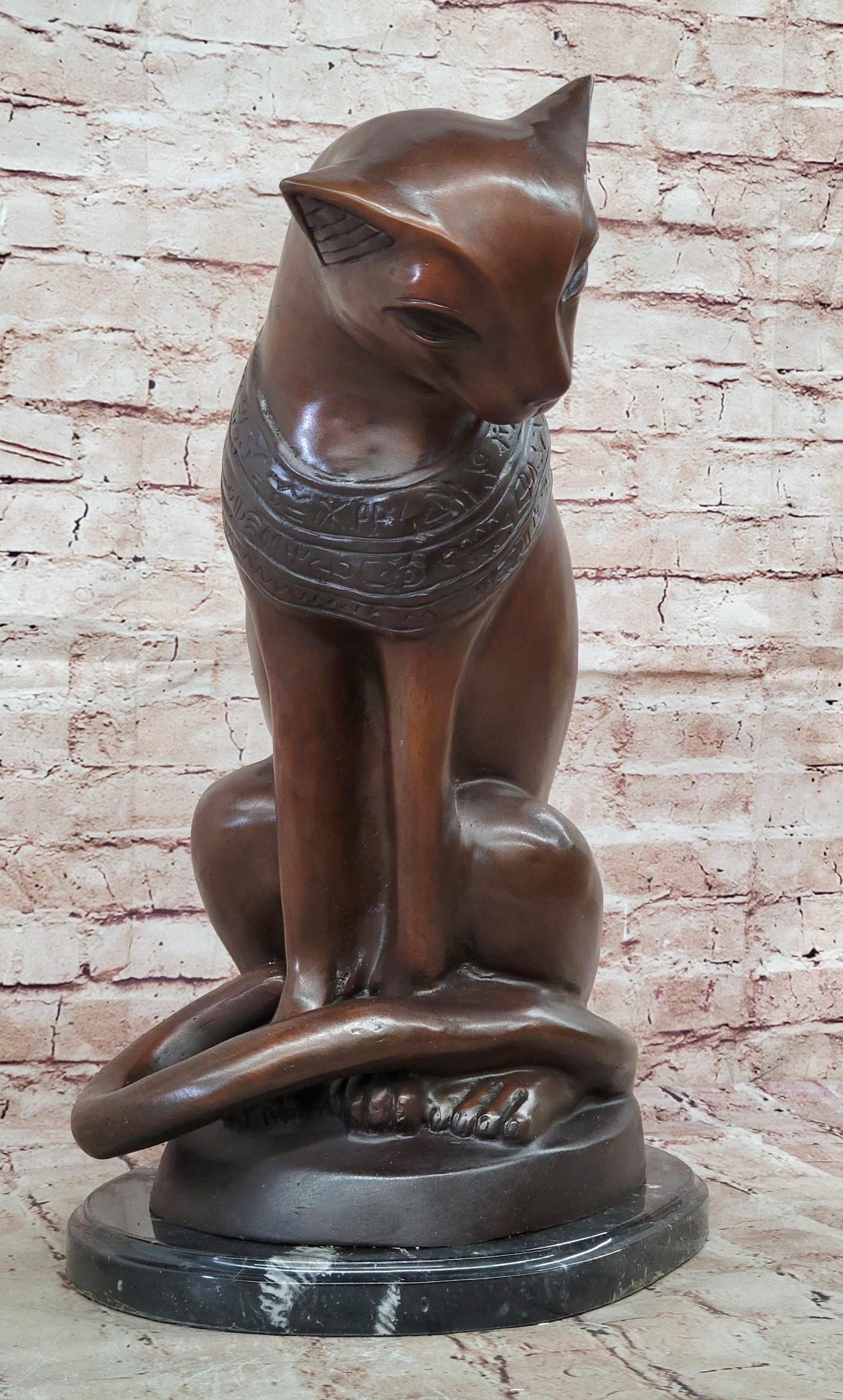 Bastet Cat Egyptian Goddess Bronze Metal Sculpture 19" x 13"