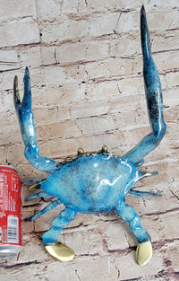 Colorful Patina Glazed Bronze Metal Crab 6" x 12"