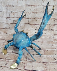 Colorful Patina Glazed Bronze Metal Crab 6" x 12"