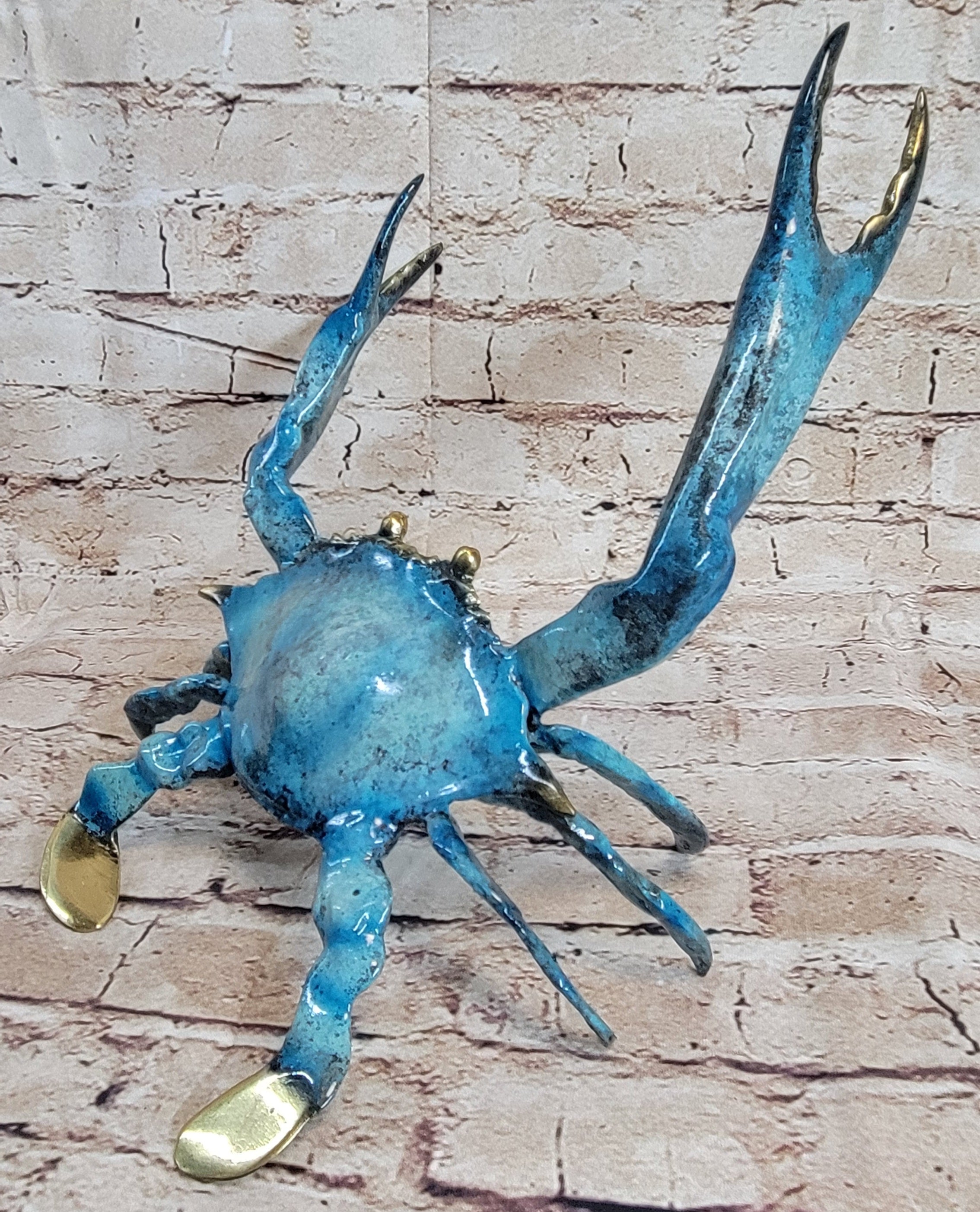 Colorful Patina Glazed Bronze Metal Crab 6" x 12"