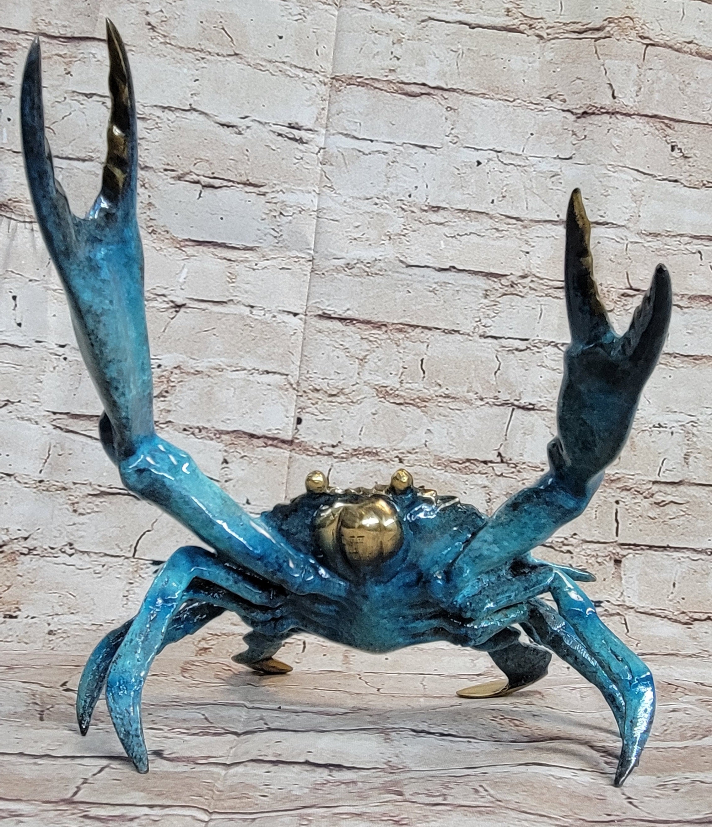 Colorful Patina Glazed Bronze Metal Crab 6" x 12"