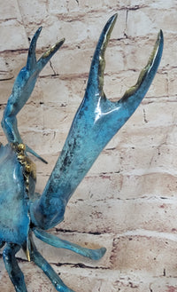 Colorful Patina Glazed Bronze Metal Crab 6" x 12"