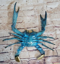 Colorful Patina Glazed Bronze Metal Crab 6" x 12"