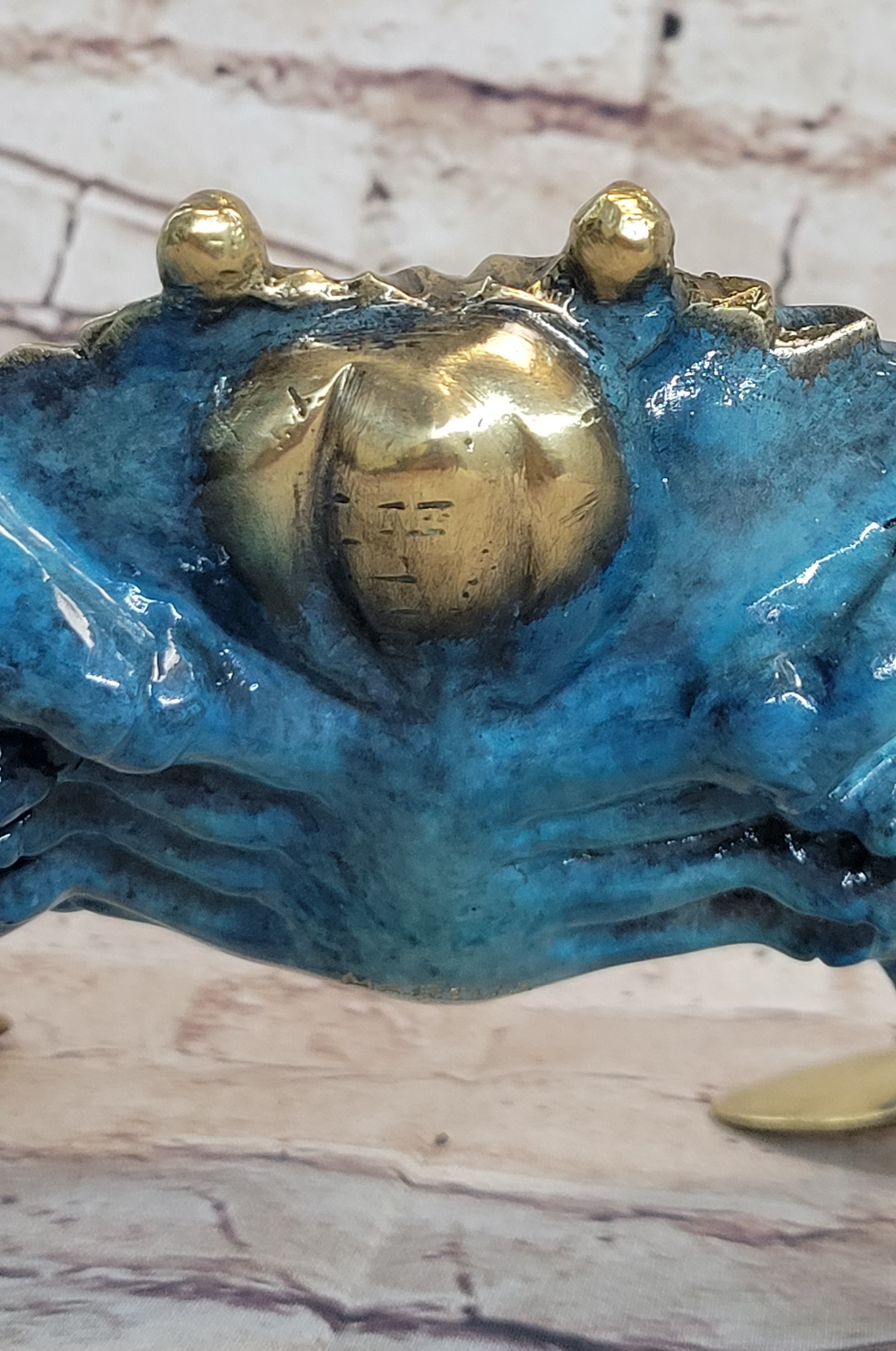 Colorful Patina Glazed Bronze Metal Crab 6" x 12"
