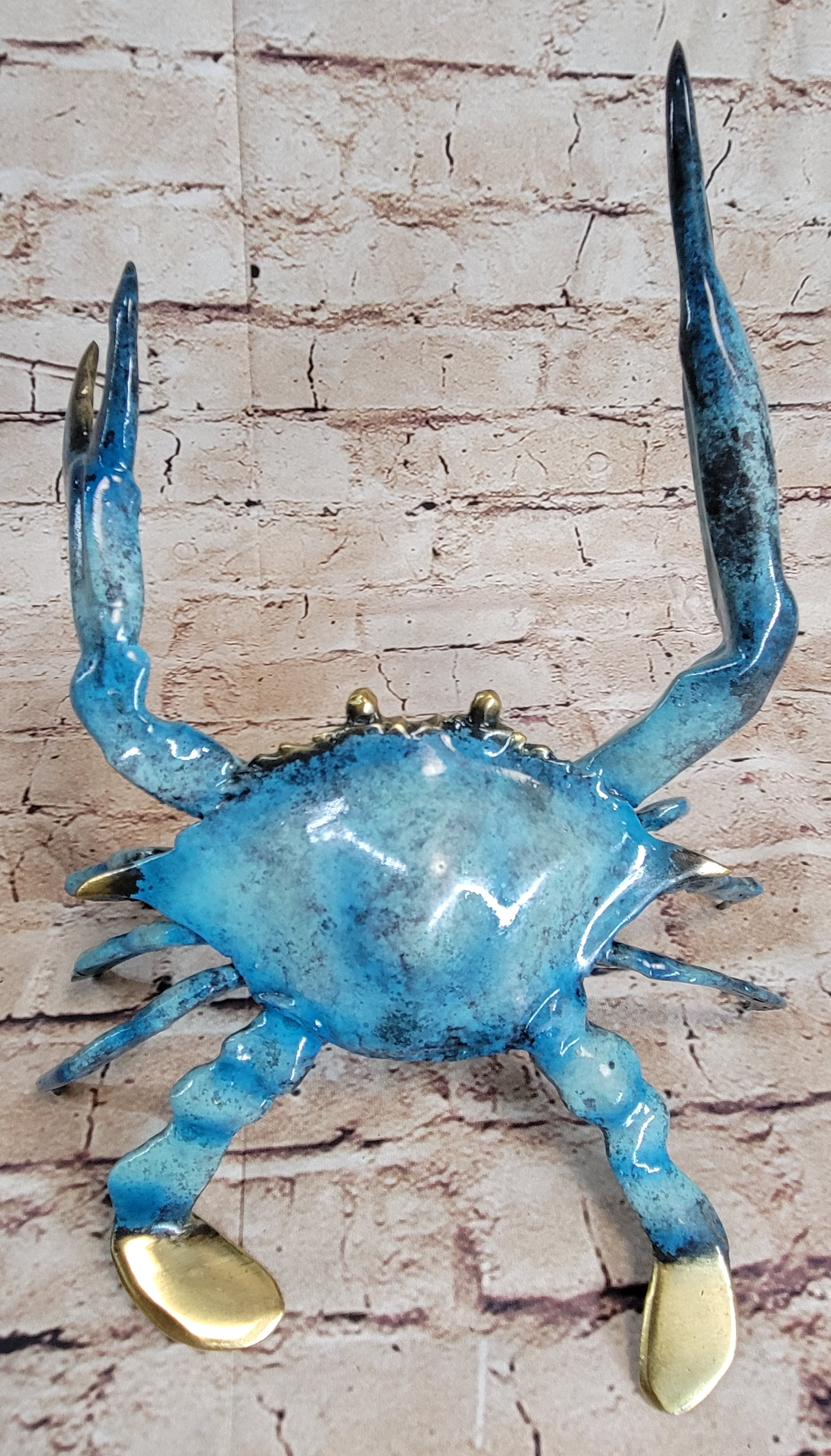 Colorful Patina Glazed Bronze Metal Crab 6" x 12"