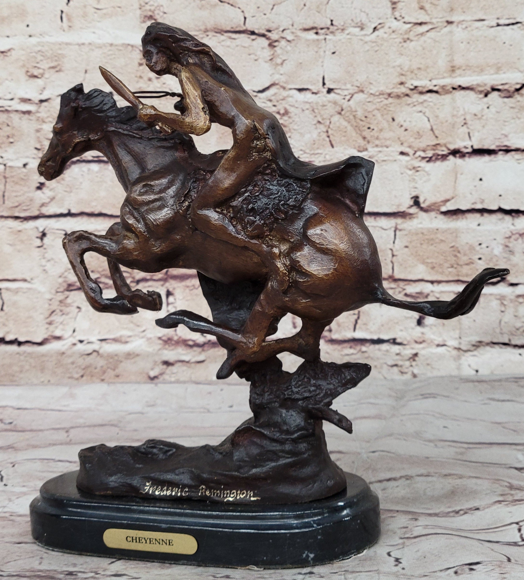 CHEYENNE by Frederic Remington Native American Riding Horse Bronze Statue Sculpture 8" x 10"