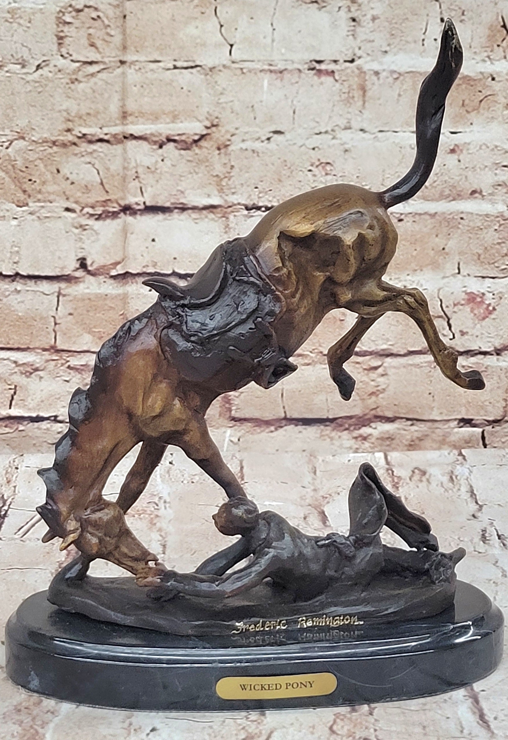 WICKED PONY Frederic Remington Bronze Statue Sculpture Cowboy Thrown from Horse 11" x 11"