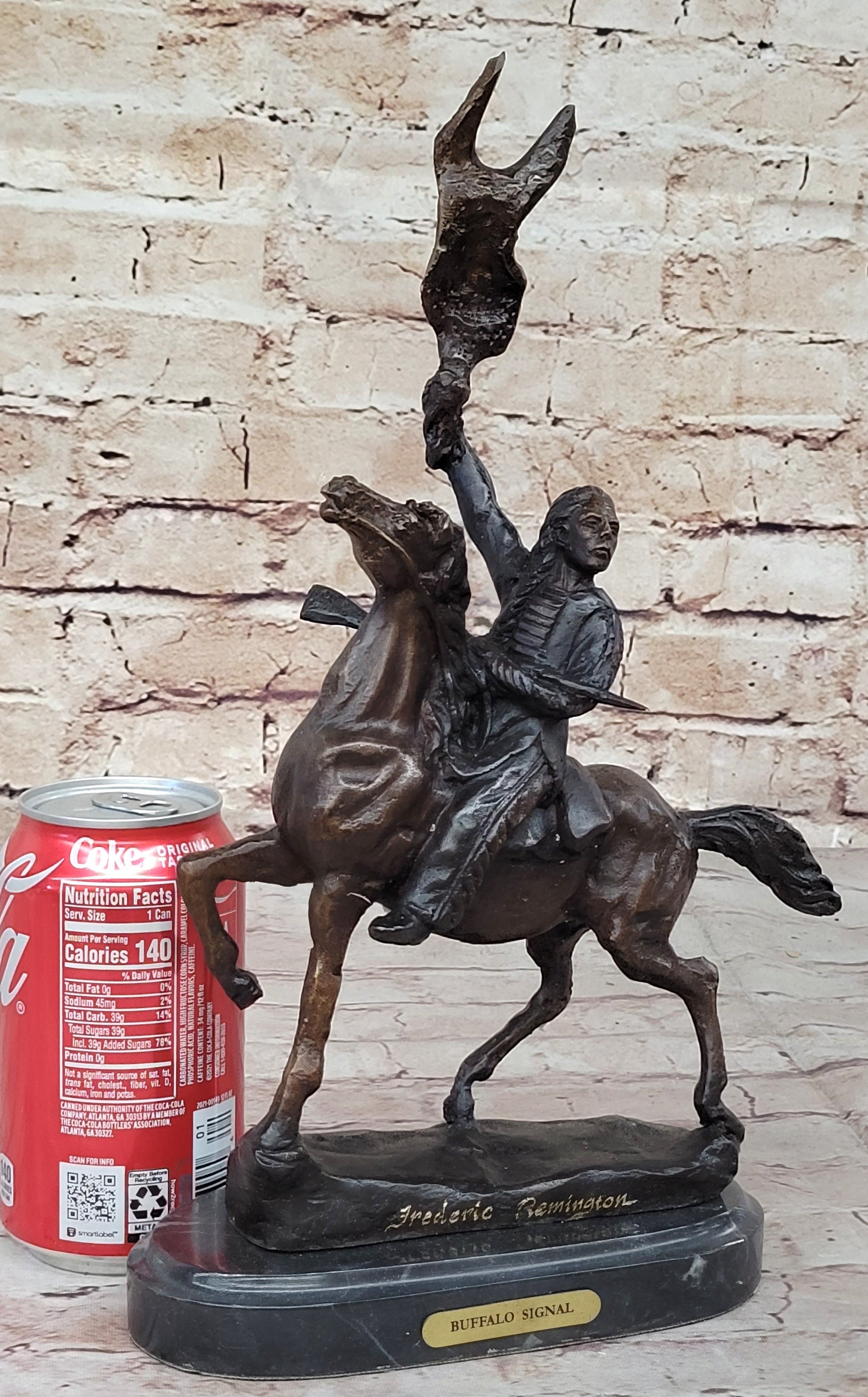 BUFFALO SIGNAL Frederic Remington Bronze Desktop Statue Sculpture Western 13" x 9"