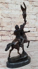 BUFFALO SIGNAL Frederic Remington Bronze Desktop Statue Sculpture Western 13" x 9"
