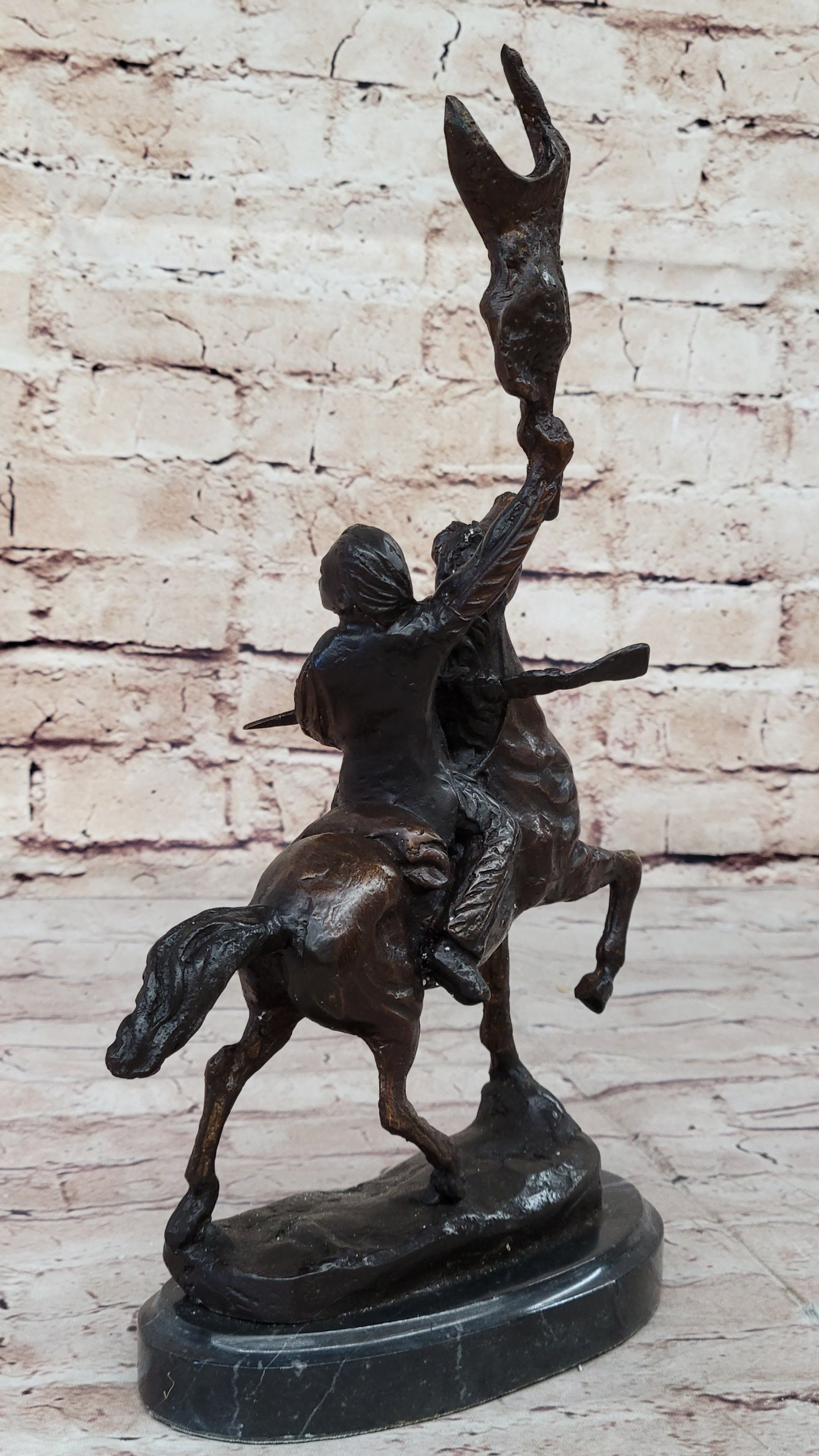 BUFFALO SIGNAL Frederic Remington Bronze Desktop Statue Sculpture Western 13" x 9"