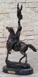 BUFFALO SIGNAL Frederic Remington Bronze Desktop Statue Sculpture Western 13" x 9"