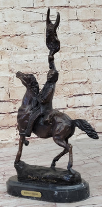BUFFALO SIGNAL Frederic Remington Bronze Desktop Statue Sculpture Western 13" x 9"