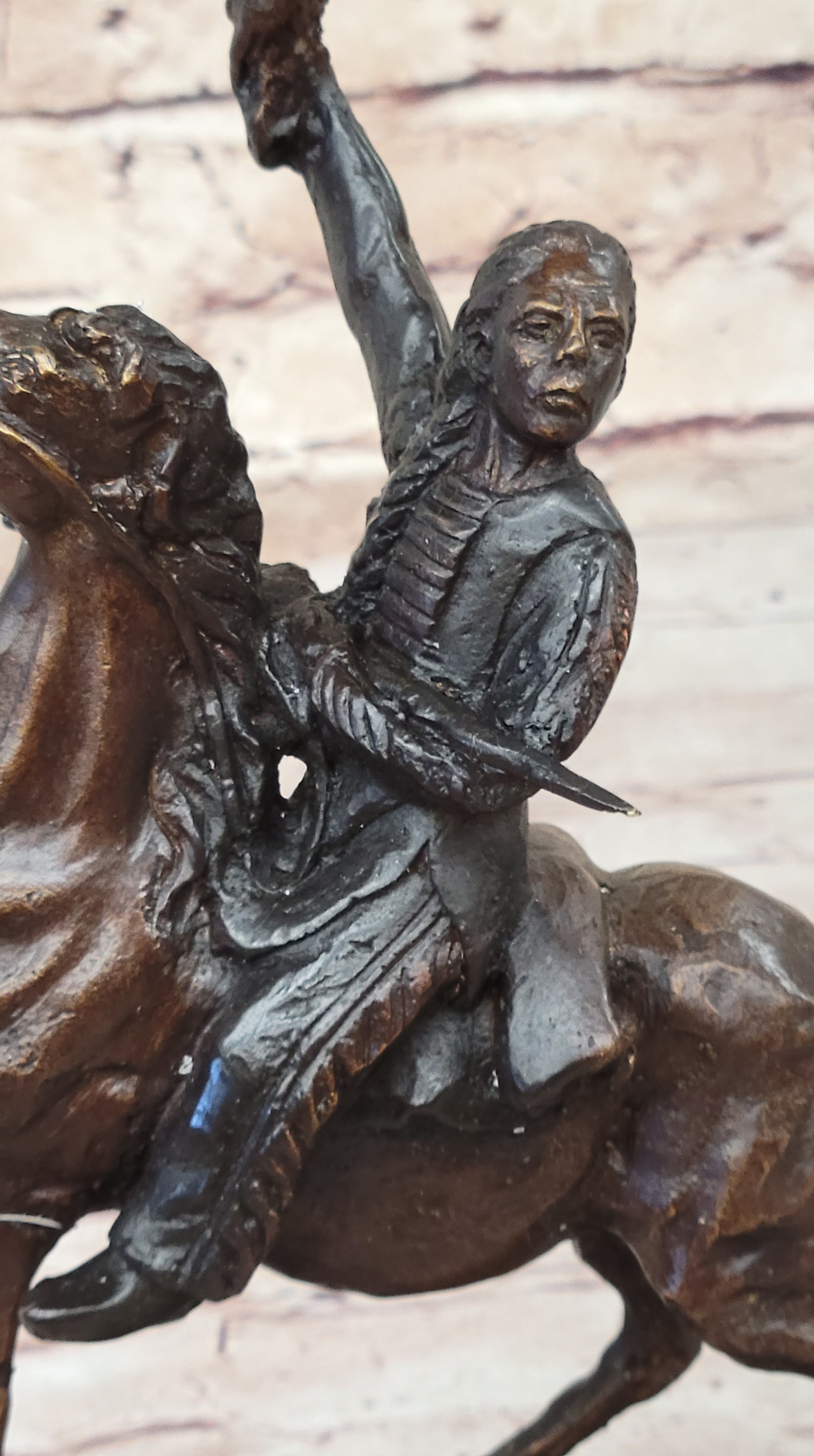 BUFFALO SIGNAL Frederic Remington Bronze Desktop Statue Sculpture Western 13" x 9"