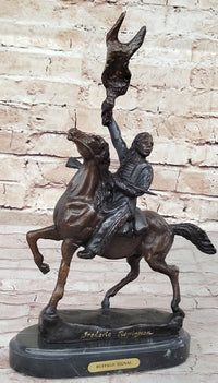 BUFFALO SIGNAL Frederic Remington Bronze Desktop Statue Sculpture Western 13" x 9"