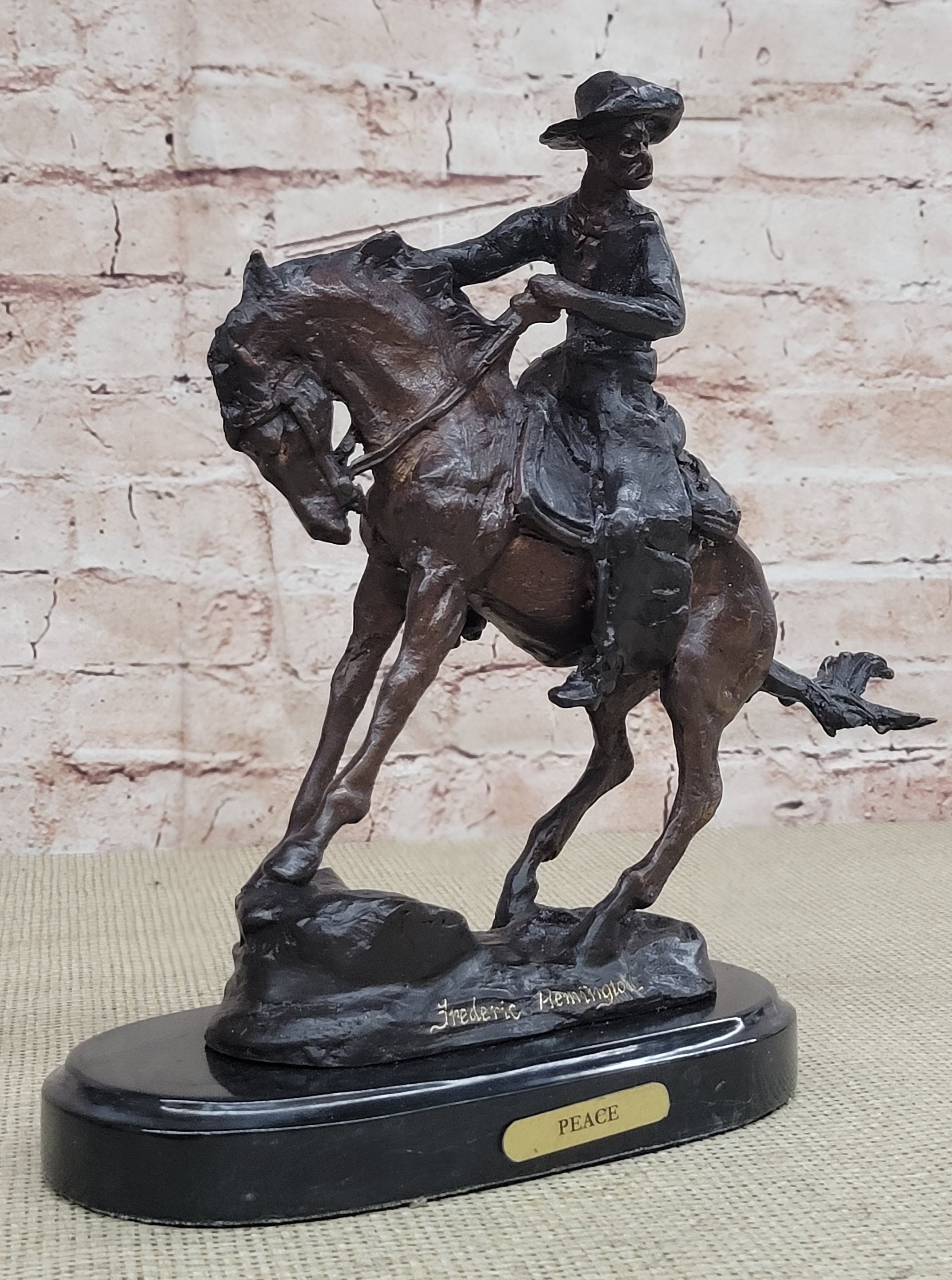 PEACE Frederic Remington Bronze Western Cowboy 10" x 10"