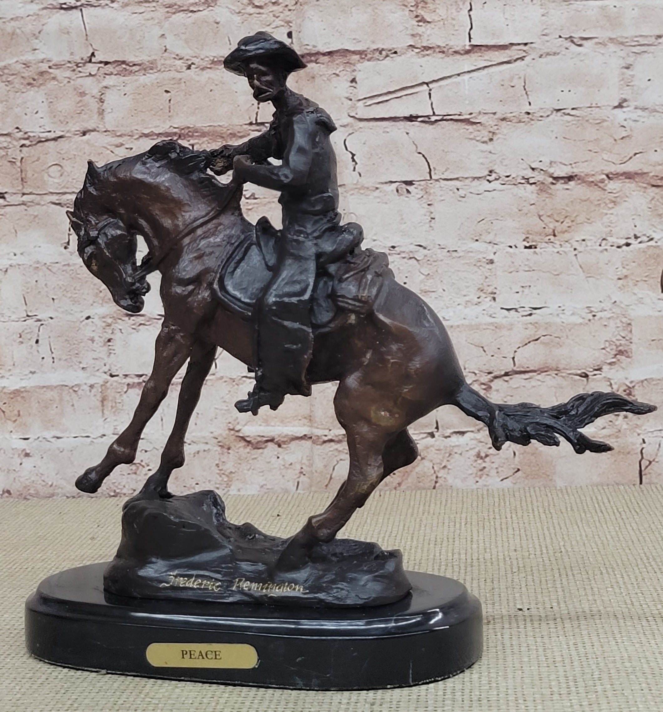 PEACE Frederic Remington Bronze Western Cowboy 10" x 10"