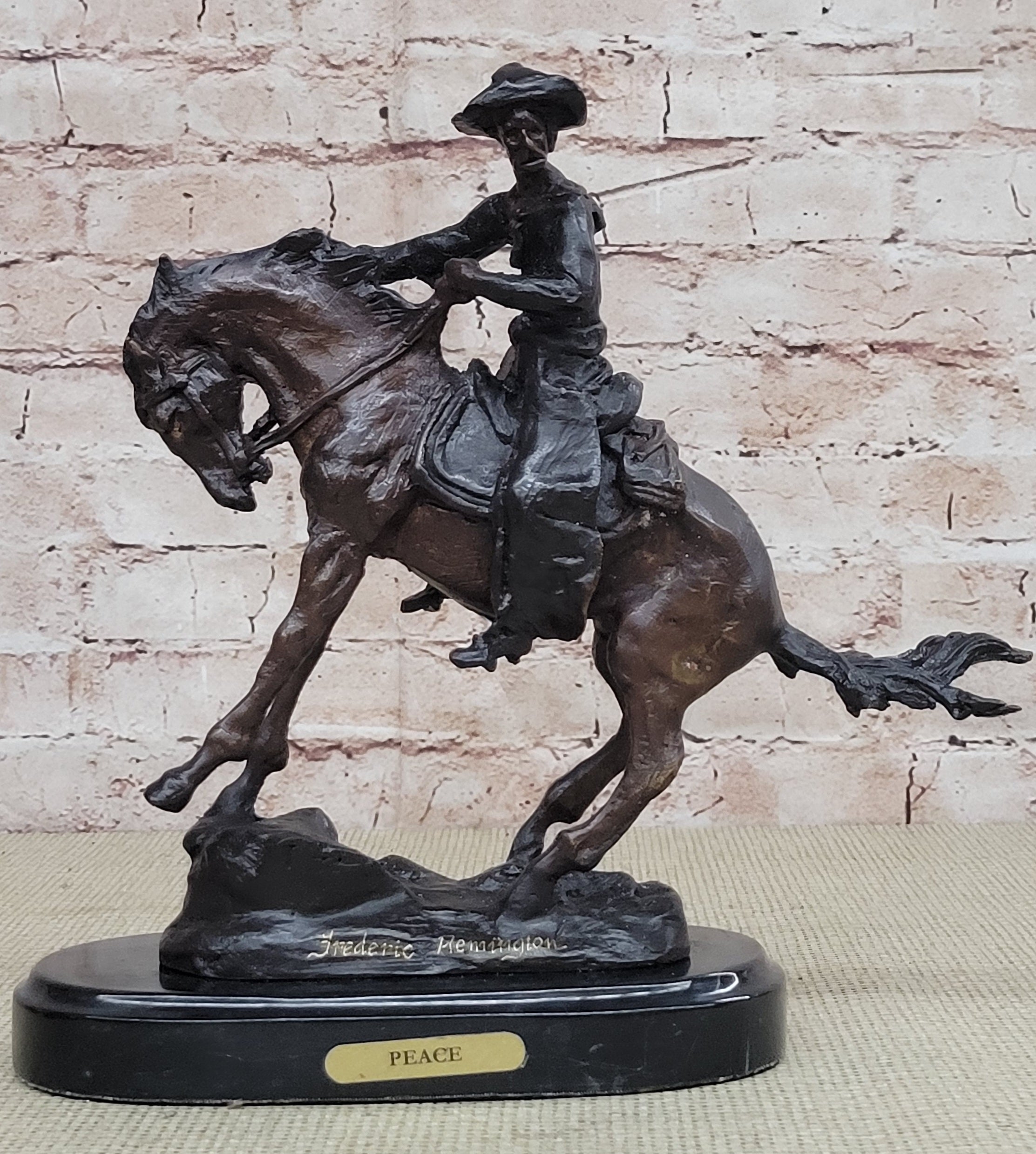 PEACE Frederic Remington Bronze Western Cowboy 10" x 10"