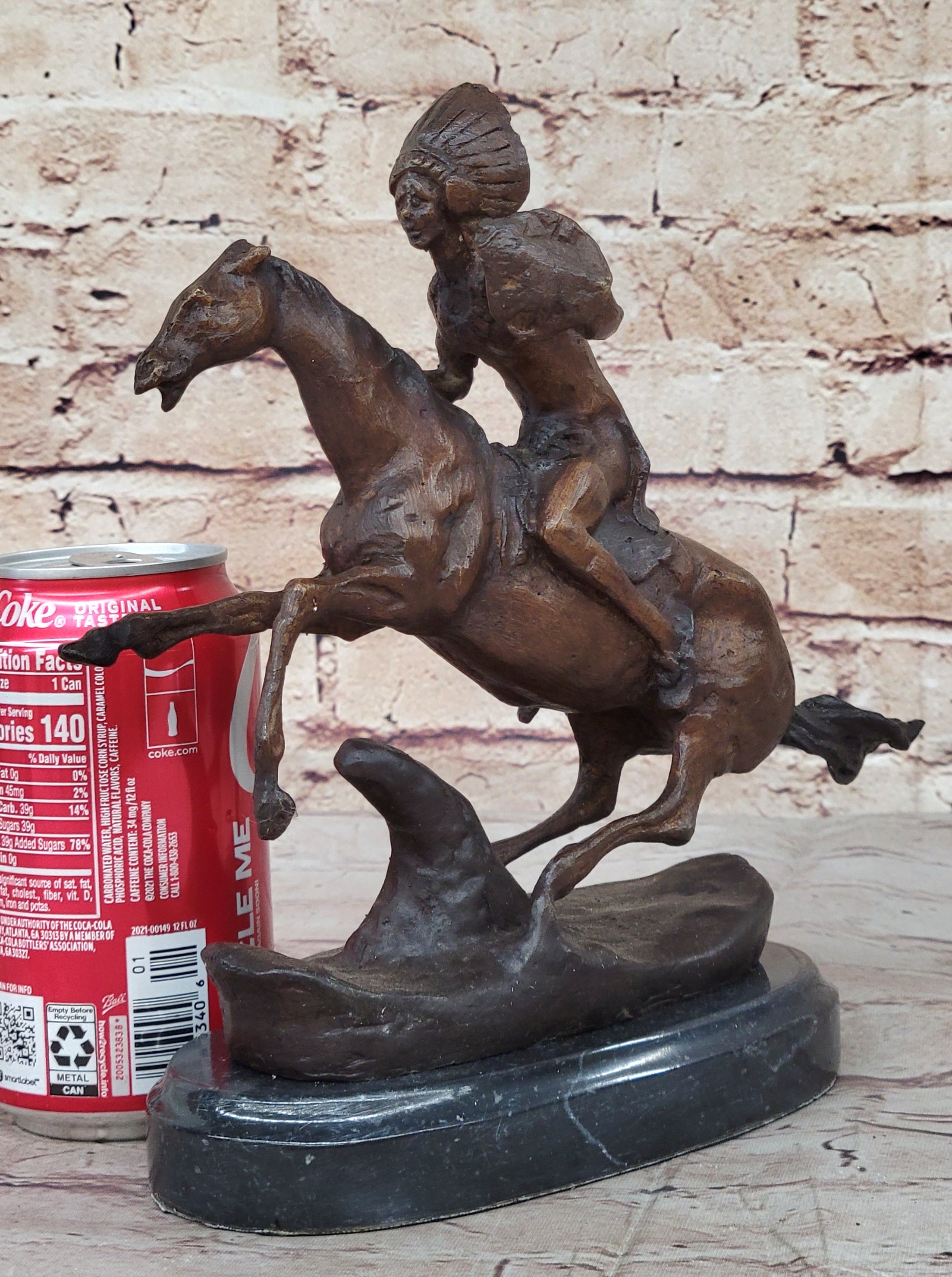WARRIOR Frederic Remington Bronze Statue Sculpture Native American Horseman 9" x 10"
