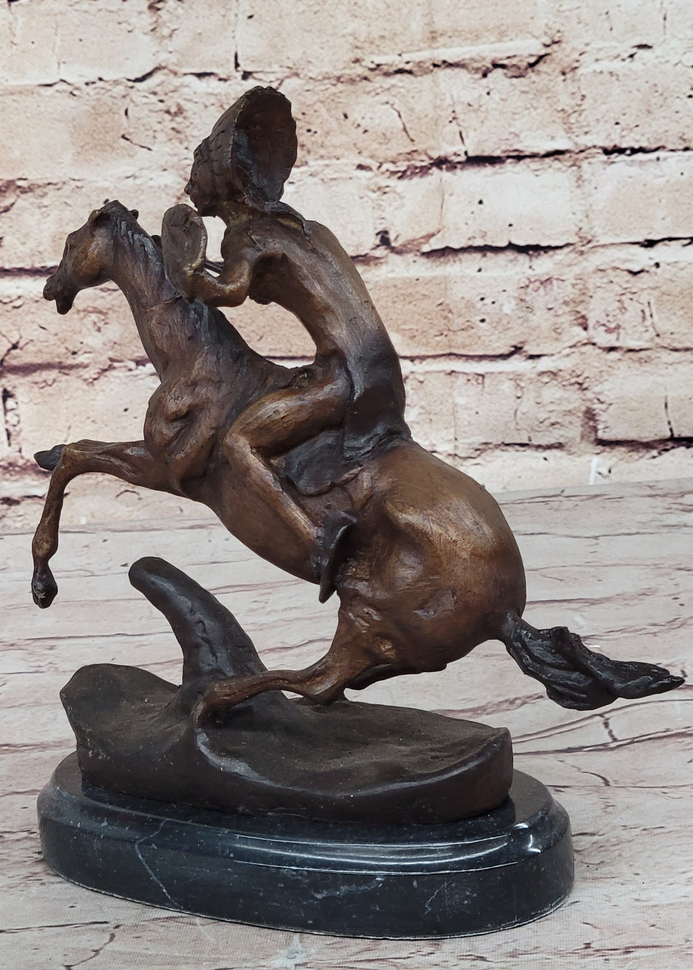 WARRIOR Frederic Remington Bronze Statue Sculpture Native American Horseman 9" x 10"