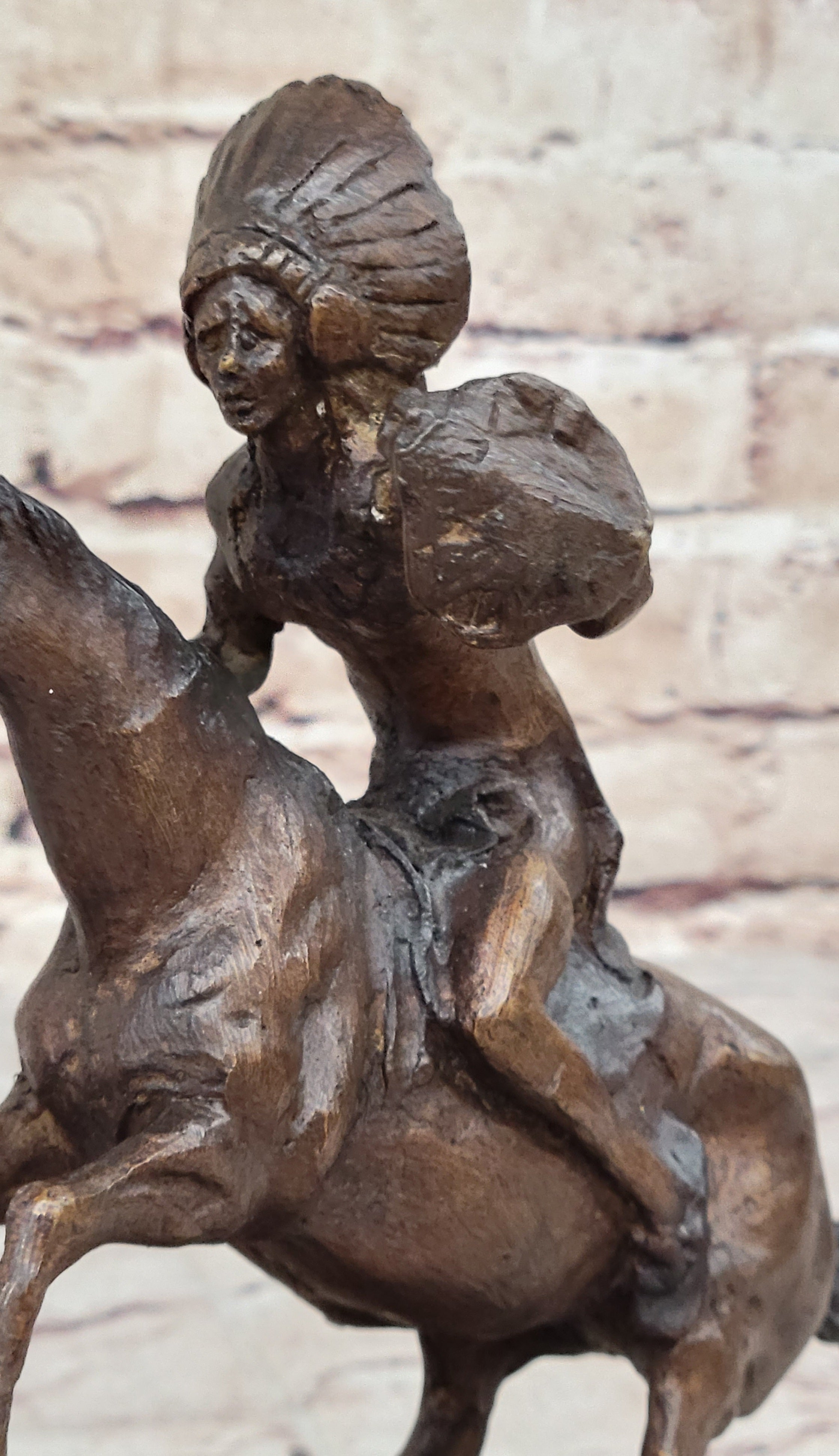 WARRIOR Frederic Remington Bronze Statue Sculpture Native American Horseman 9" x 10"