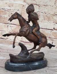 WARRIOR Frederic Remington Bronze Statue Sculpture Native American Horseman 9" x 10"