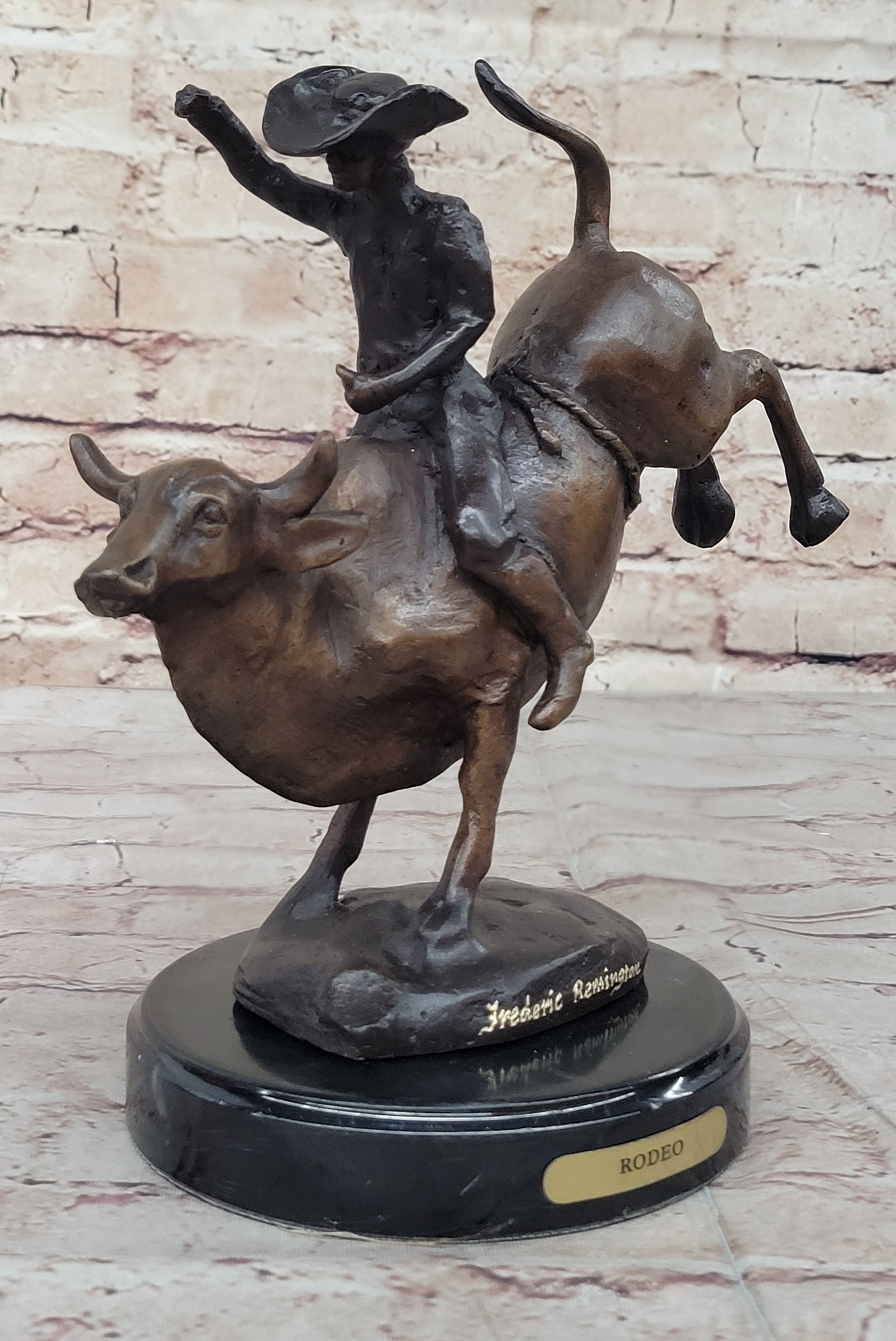 RODEO Bull Rider Cowboy Bronze Sculpture Marble Base 9" x 9"