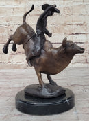 RODEO Bull Rider Cowboy Bronze Sculpture Marble Base 9" x 9"