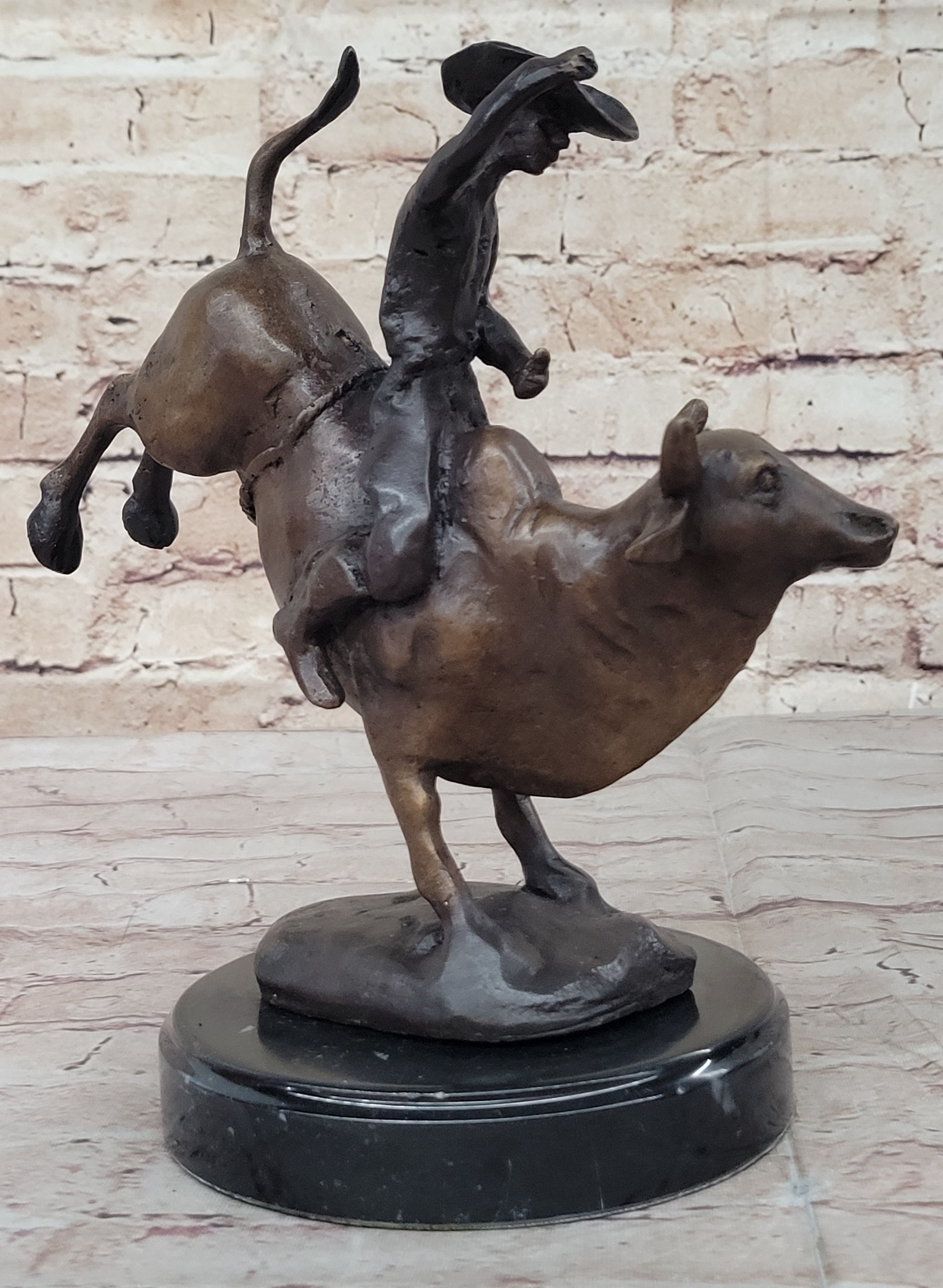 RODEO Bull Rider Cowboy Bronze Sculpture Marble Base 9" x 9"
