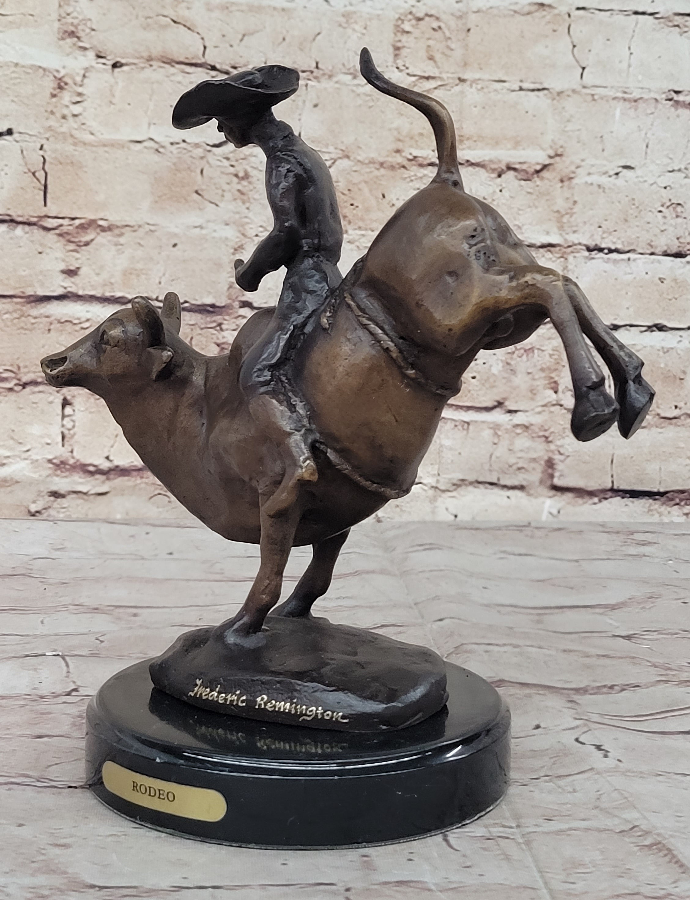 RODEO Bull Rider Cowboy Bronze Sculpture Marble Base 9" x 9"