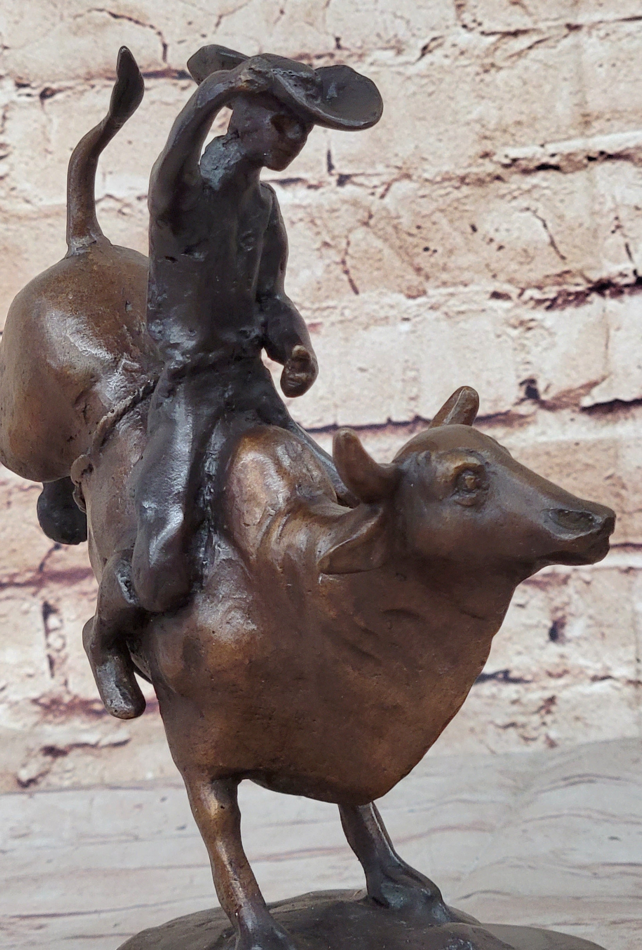 RODEO Bull Rider Cowboy Bronze Sculpture Marble Base 9" x 9"