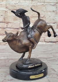 RODEO Bull Rider Cowboy Bronze Sculpture Marble Base 9" x 9"