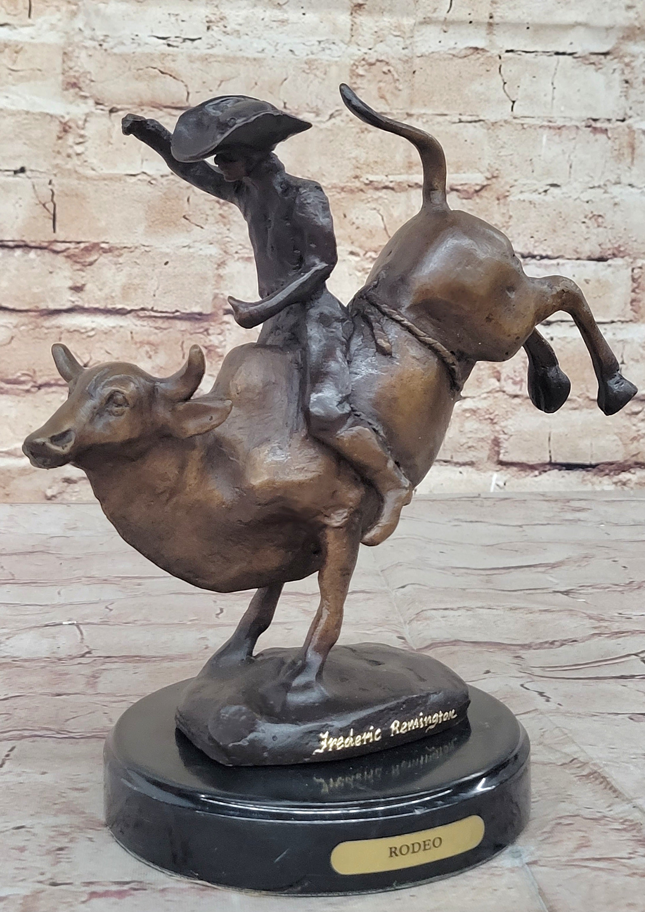 RODEO Bull Rider Cowboy Bronze Sculpture Marble Base 9" x 9"
