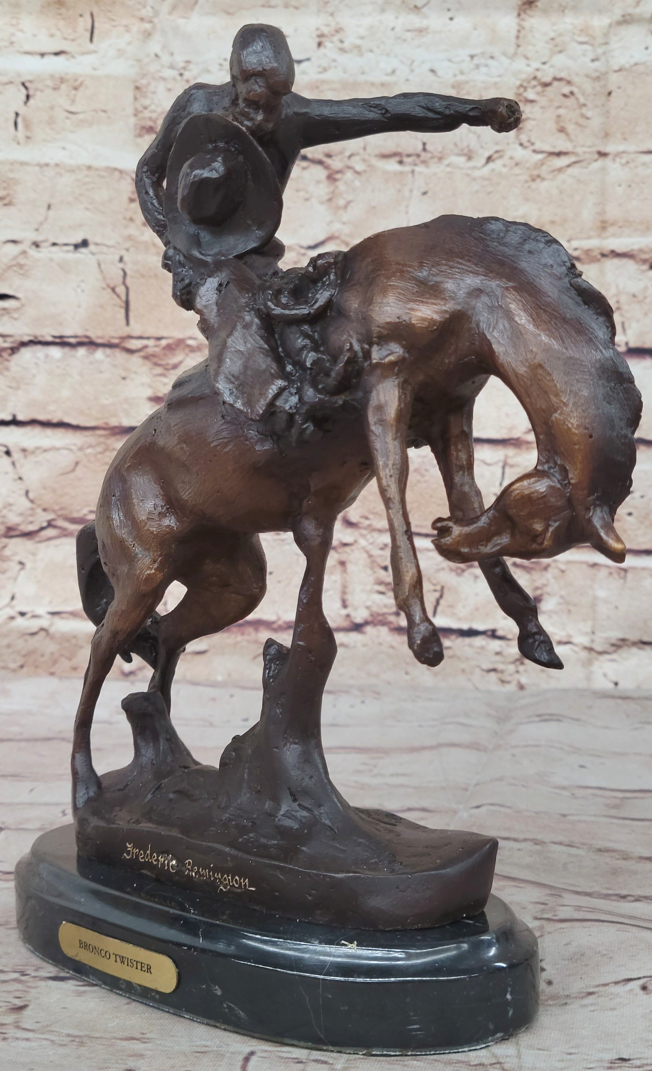 BRONCO TWISTER Frederic Remington Cowboy Bronze Statue Sculpture Western 10" x 10"