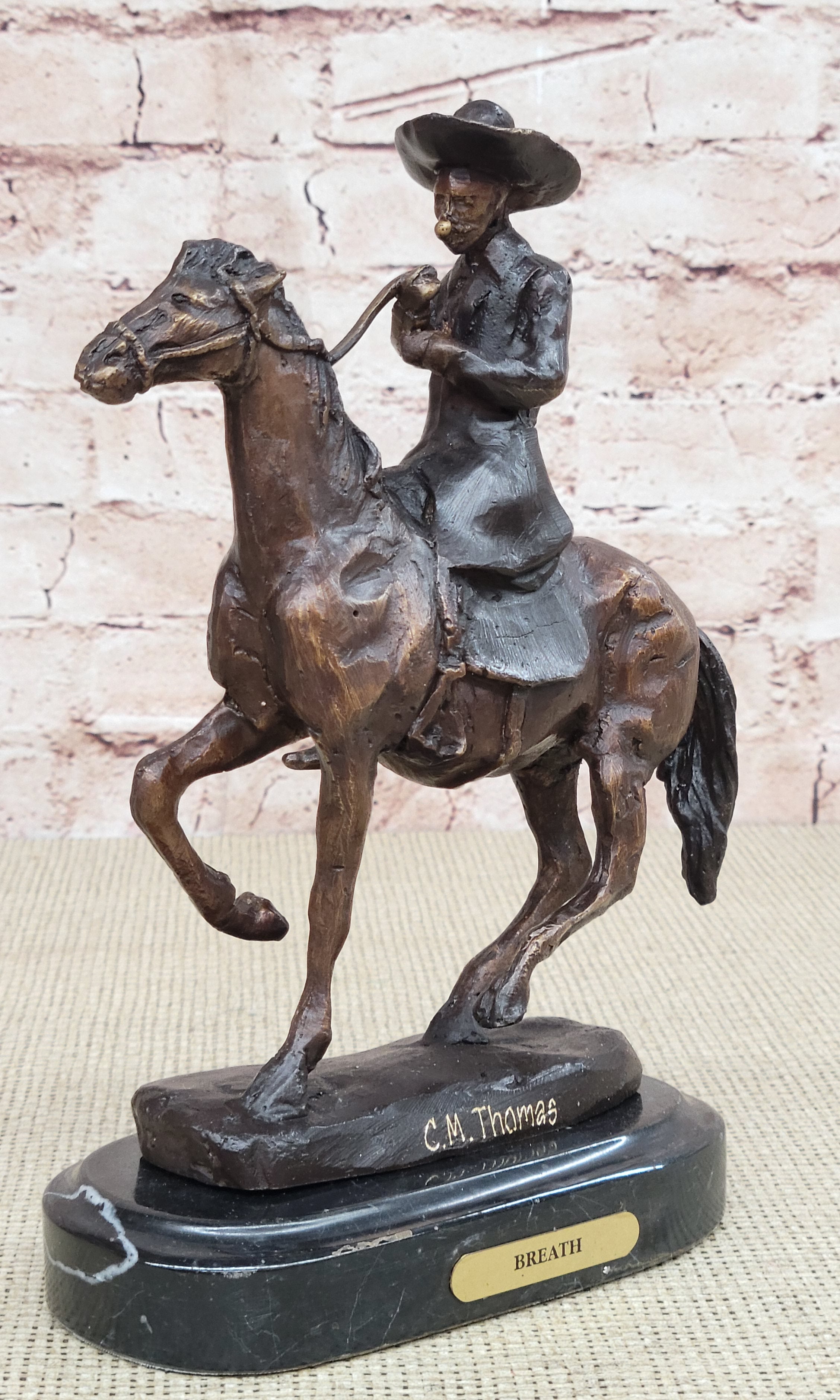 BREATH Frederic Remington Bronze Cowboy Statue Sculpture Western Art 9" x 9"