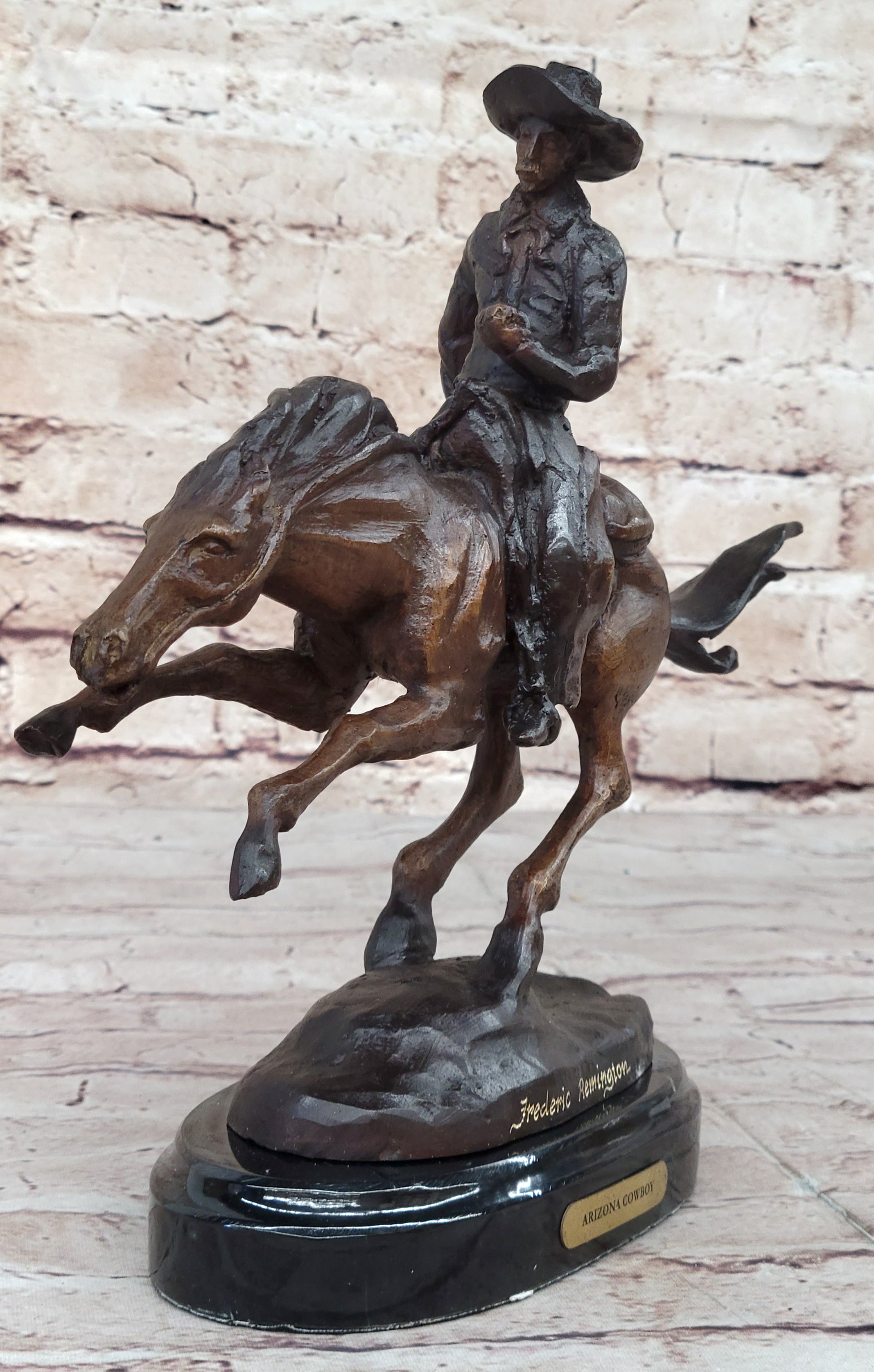 Frederic Remington Arizona Cowboy on Horse Bronze Sculpture