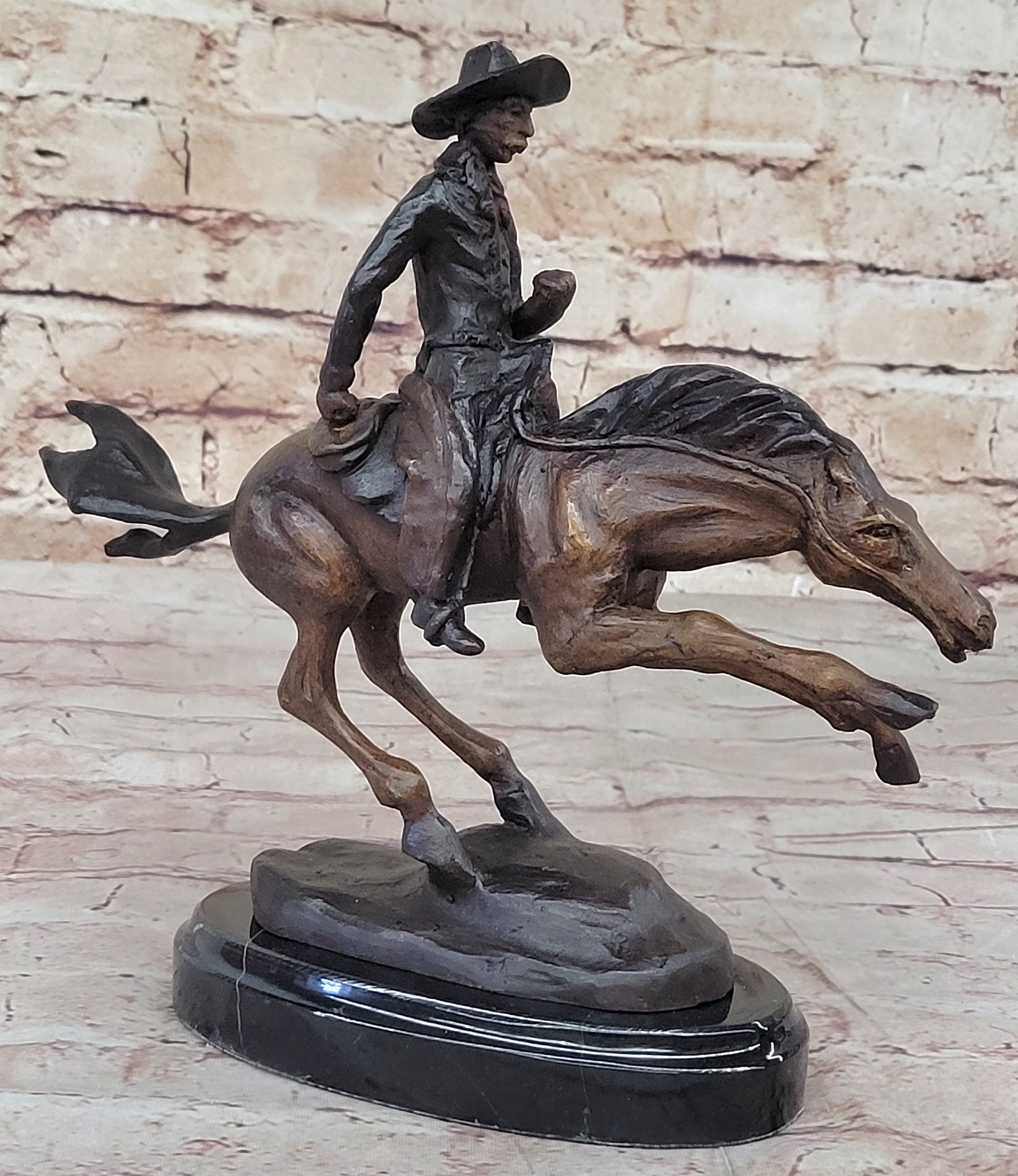 Frederic Remington Arizona Cowboy on Horse Bronze Sculpture