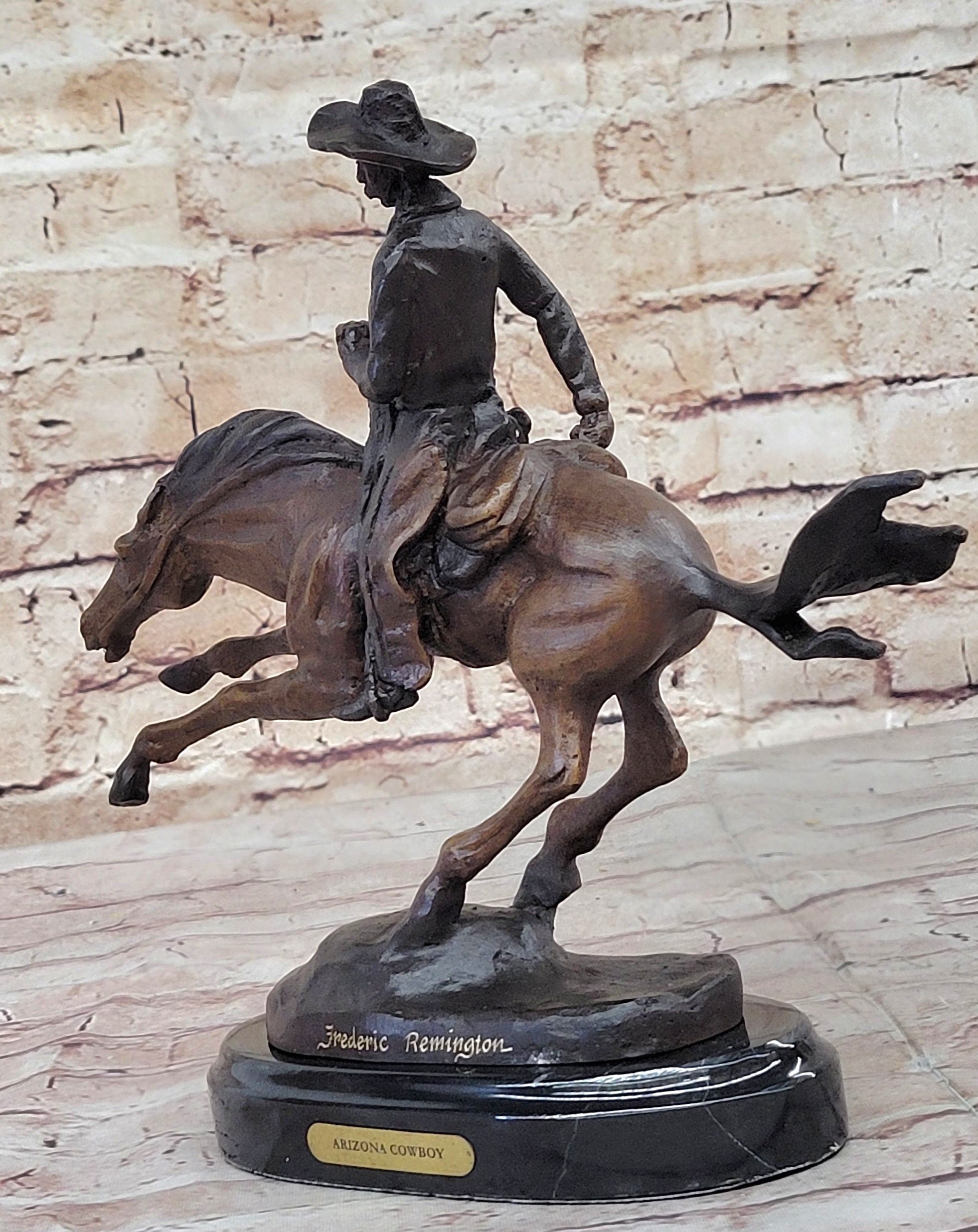 Frederic Remington Arizona Cowboy on Horse Bronze Sculpture