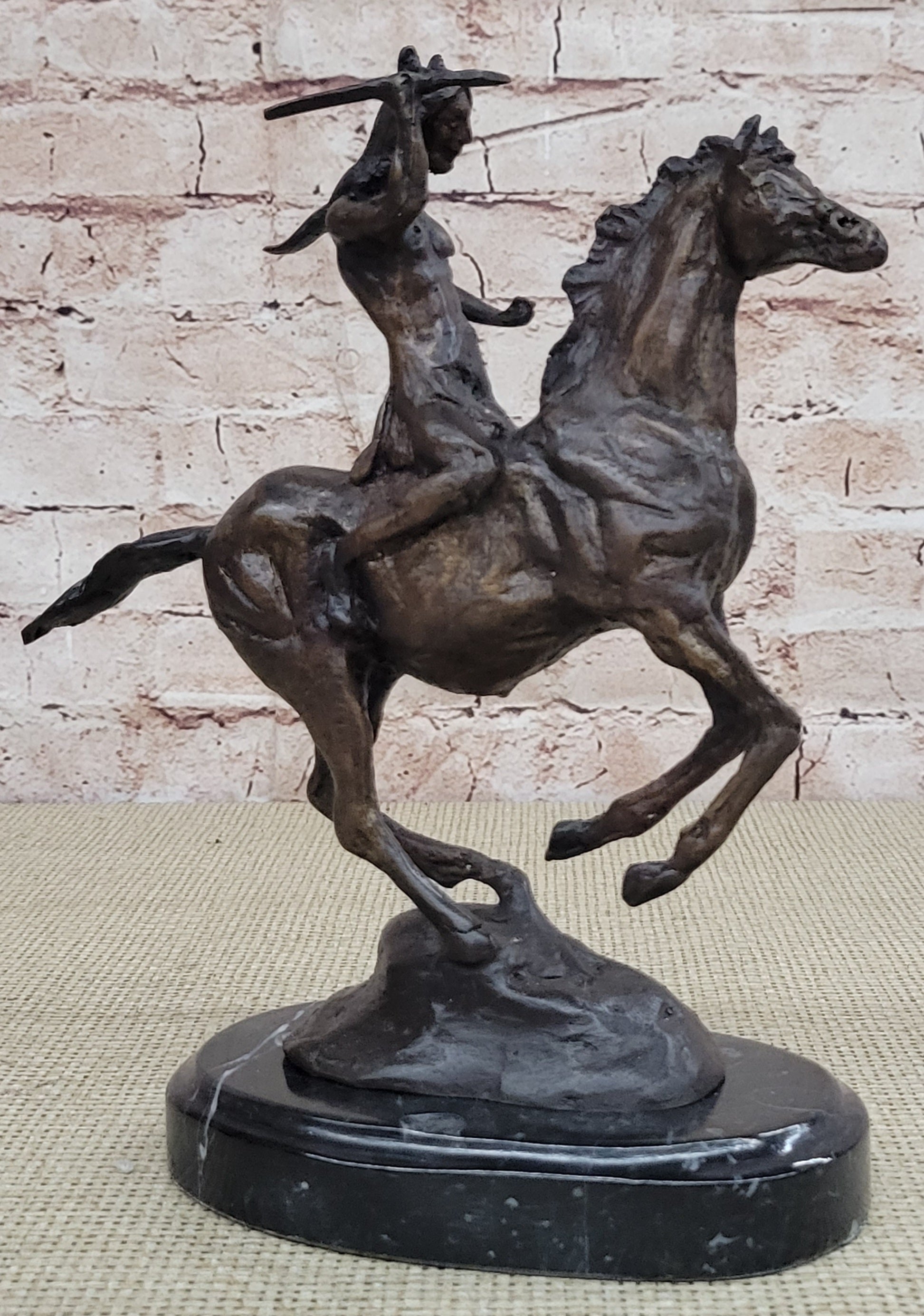 WAR Western Bronze Sculpture Native American Horseback 9" x 8"