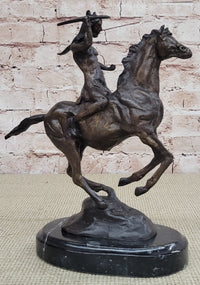 WAR Western Bronze Sculpture Native American Horseback 9" x 8"