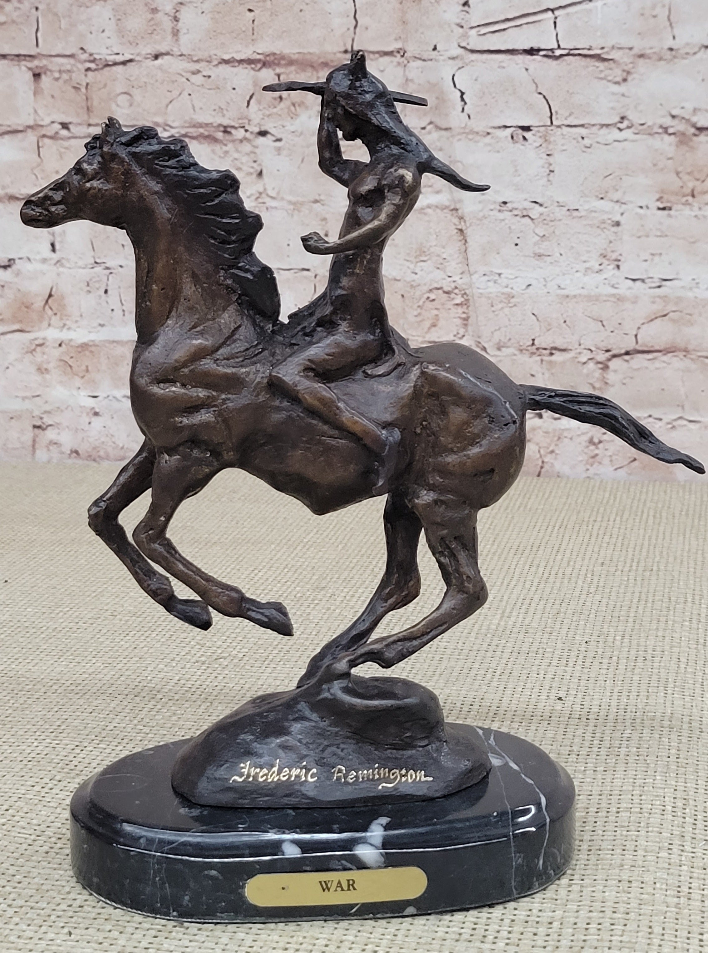 WAR Western Bronze Sculpture Native American Horseback 9" x 8"