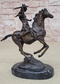 WAR Western Bronze Sculpture Native American Horseback 9" x 8"