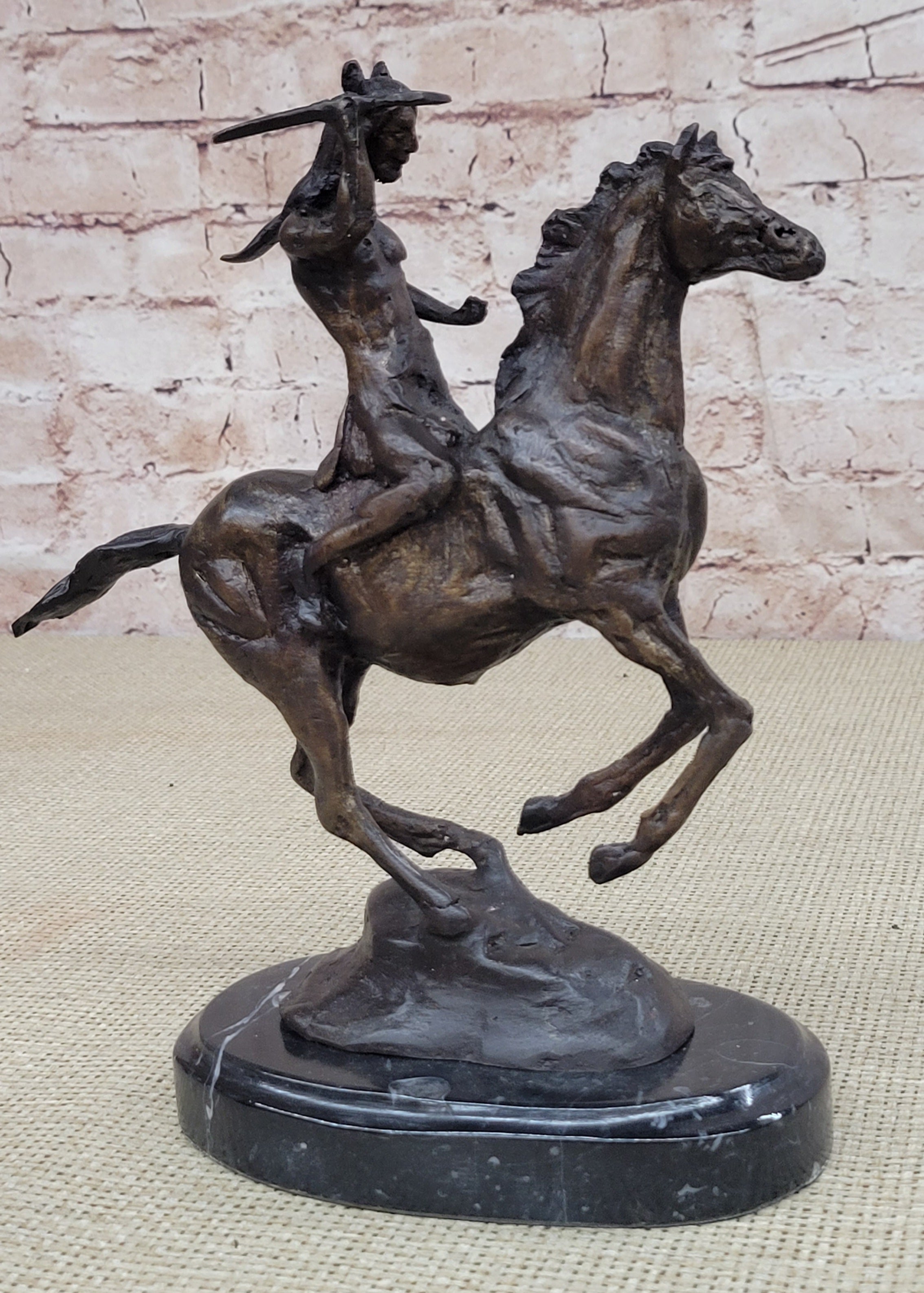 WAR Western Bronze Sculpture Native American Horseback 9" x 8"