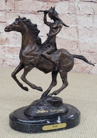 WAR Western Bronze Sculpture Native American Horseback 9" x 8"