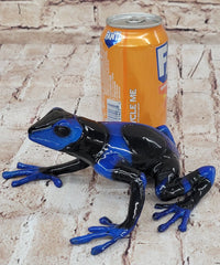 Blue & Black Poison Dart Tree Frog Bronze Metal Sculpture Signed