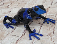 Blue & Black Poison Dart Tree Frog Bronze Metal Sculpture Signed