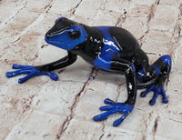 Blue & Black Poison Dart Tree Frog Bronze Metal Sculpture Signed