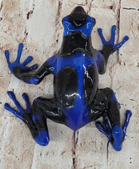 Blue & Black Poison Dart Tree Frog Bronze Metal Sculpture Signed