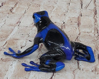 Blue & Black Poison Dart Tree Frog Bronze Metal Sculpture Signed